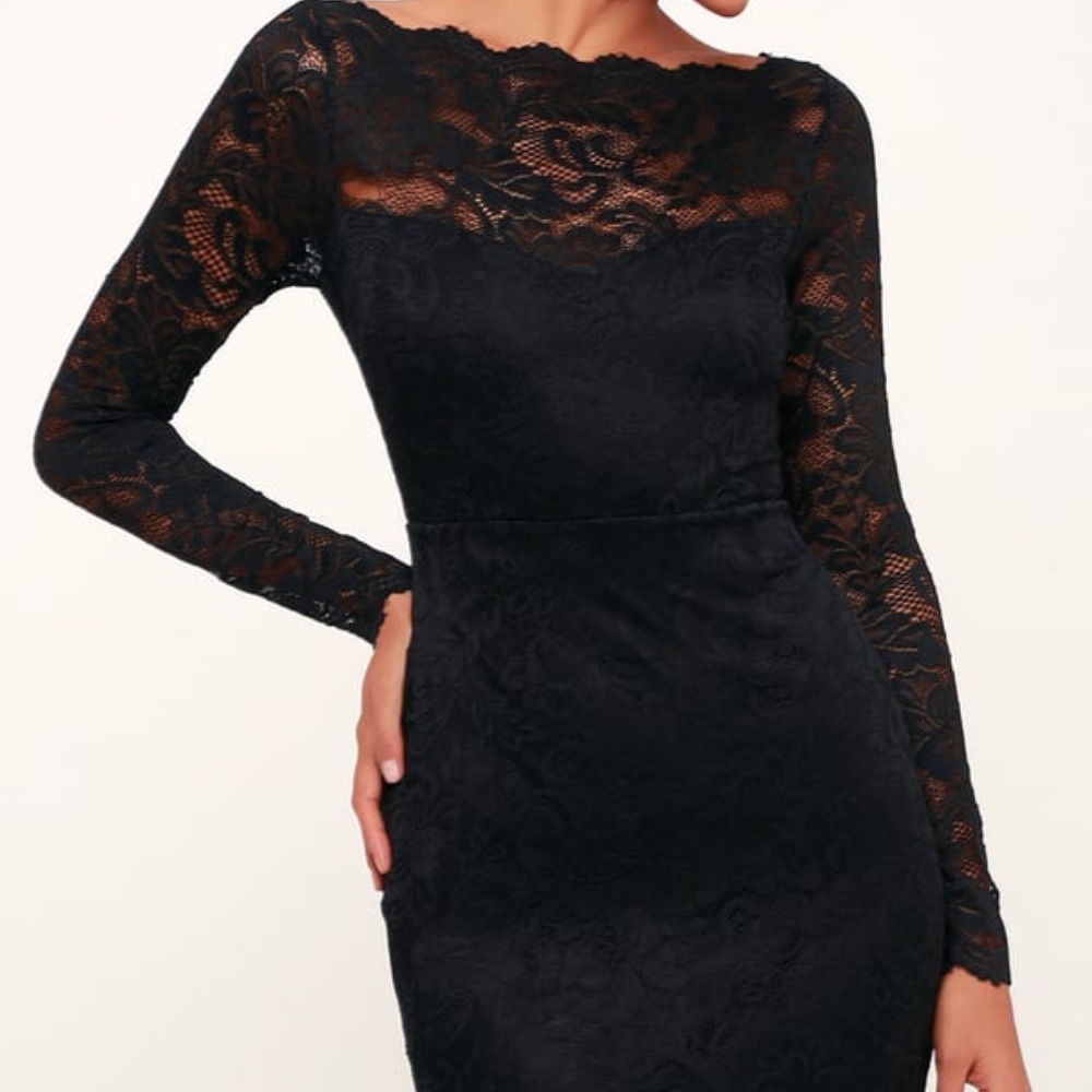 Lulus
Margalo Black Lace Long Sleeve Bodycon Dress